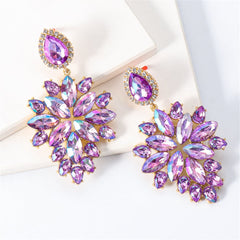 Purple Crystal & Cubic Zirconia Marquise-Cut Drop Earrings