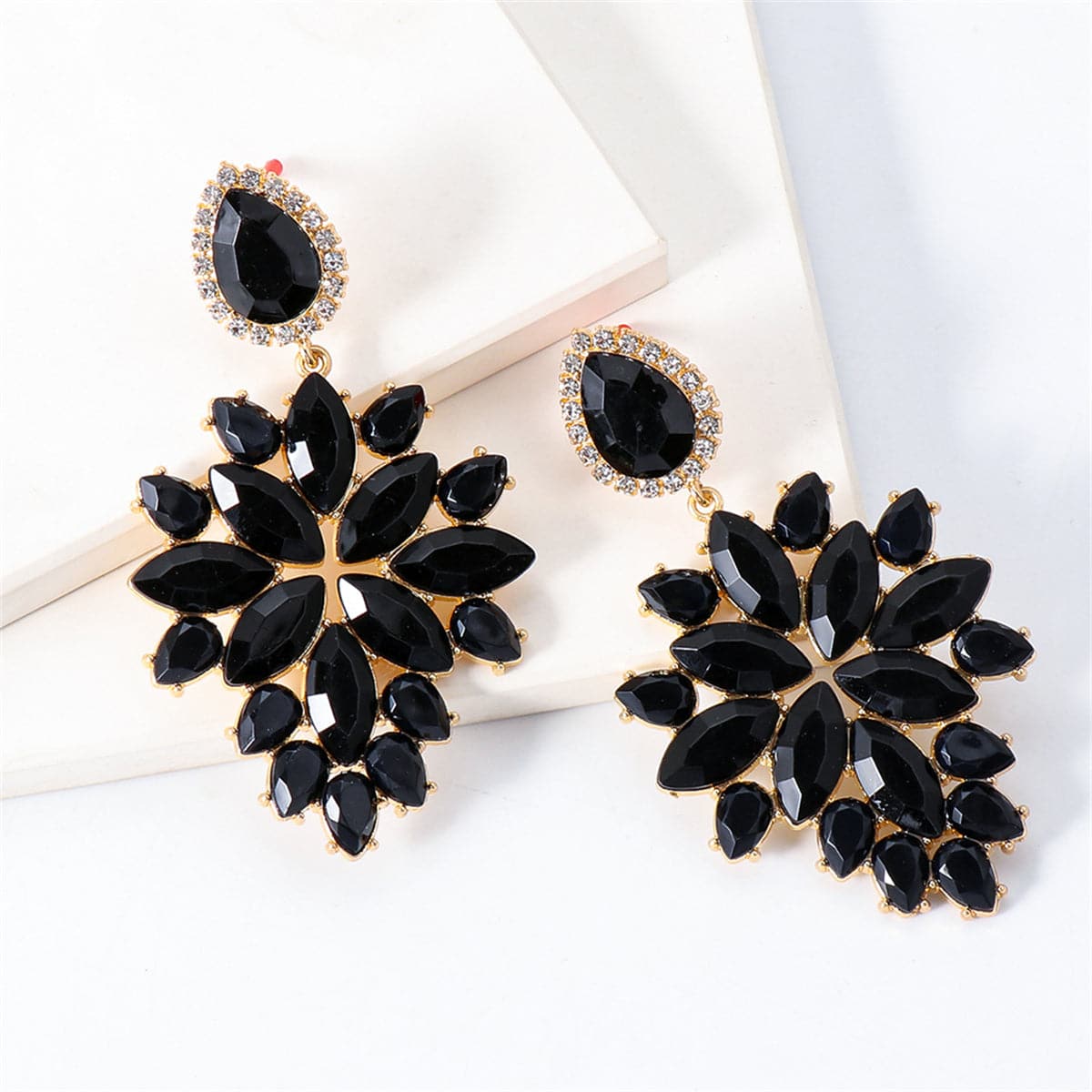 Cubic Zirconia & Black Crystal Marquise-Cut Cluster Drop Earrings