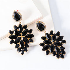Cubic Zirconia & Black Crystal Marquise-Cut Cluster Drop Earrings
