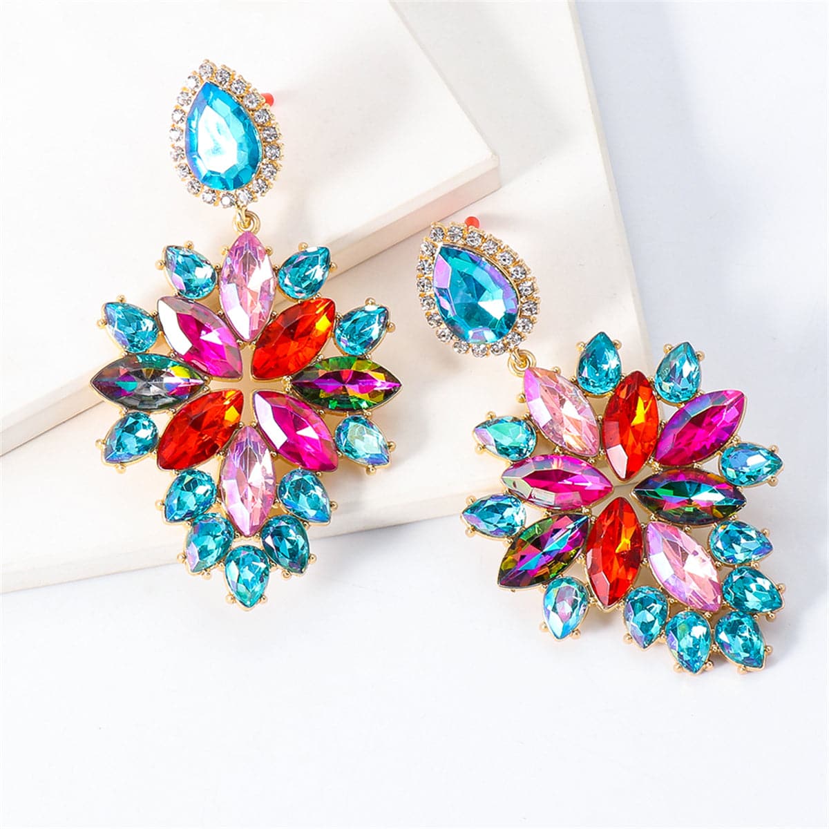 Blue & Red Crystal 18K Gold-Plated Marquise-Cut Drop Earrings