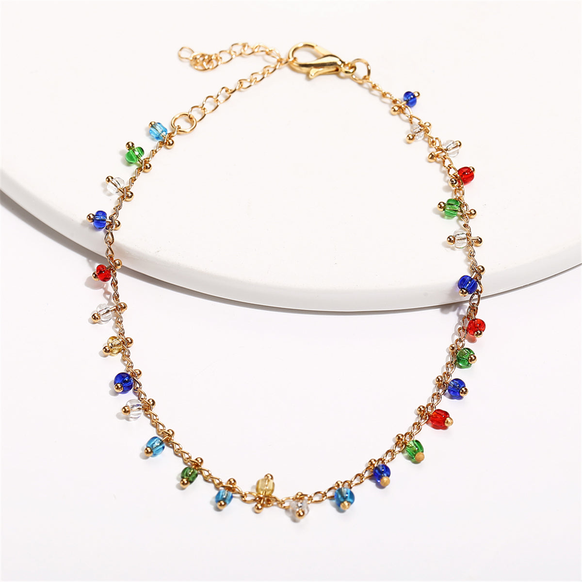 Multicolor Acrylic & 18K Gold-Plated Faceted Station Anklet