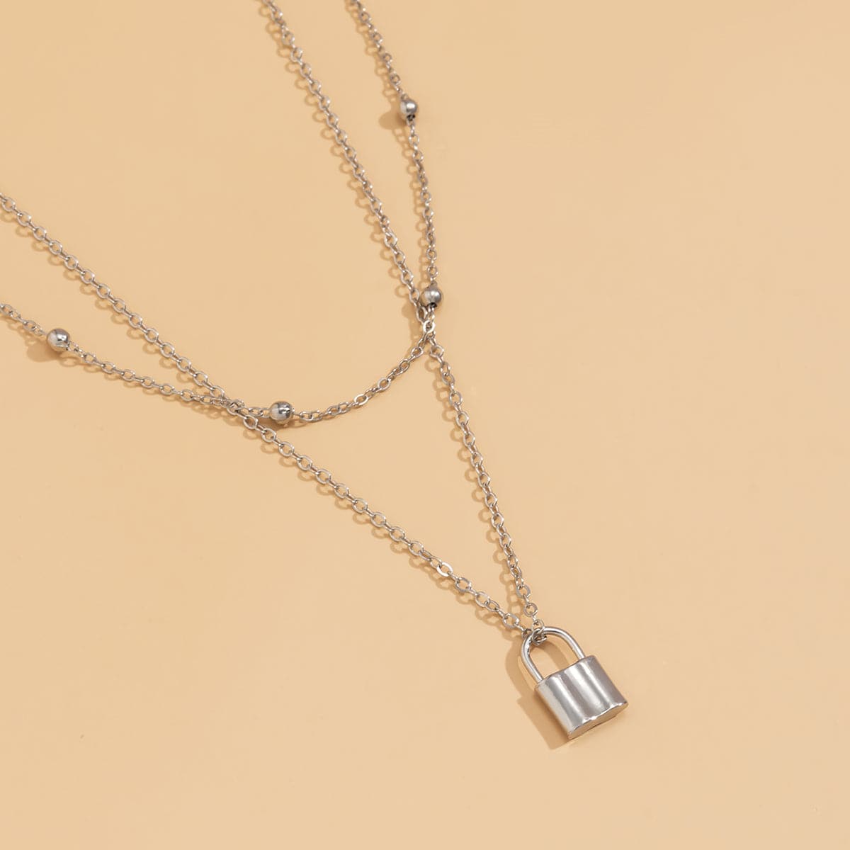 Silver-Plated Lock Layered Pendant Necklace