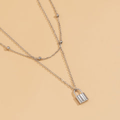 Silver-Plated Lock Layered Pendant Necklace
