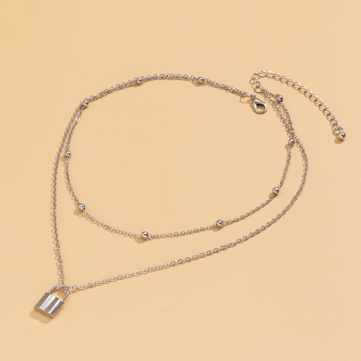 Silver-Plated Lock Layered Pendant Necklace