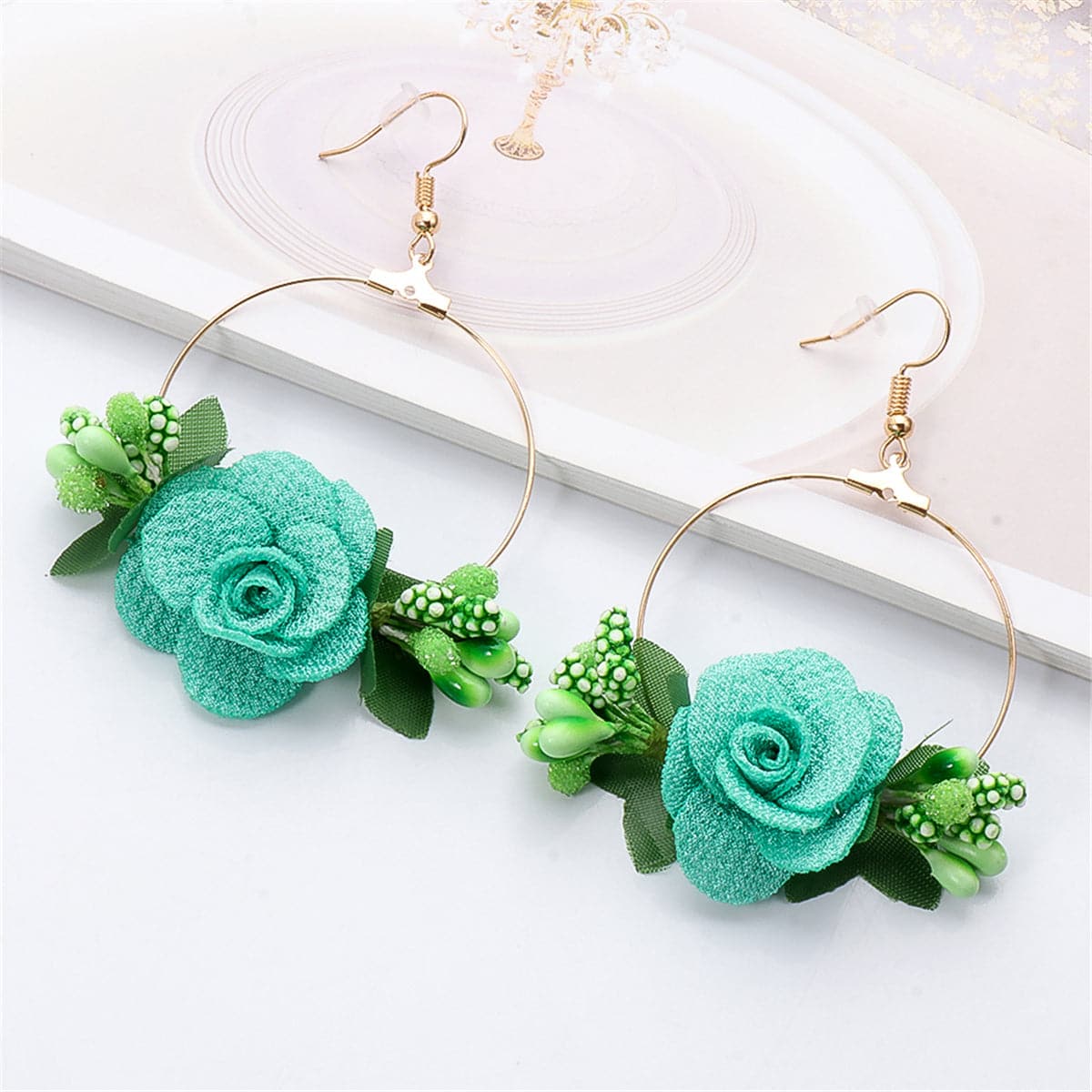 Green Lace & Resin 18K Gold-Plated Flower Drop Earrings