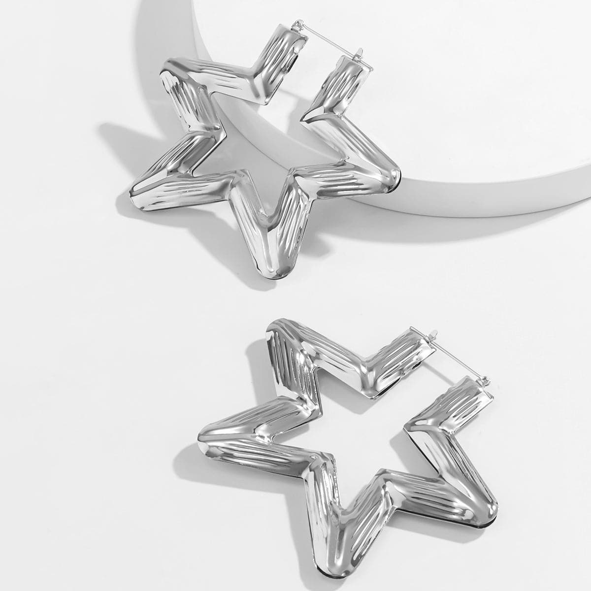 Silver-Plated Star Hoop Earring, dainty minimalist design, detail close-up