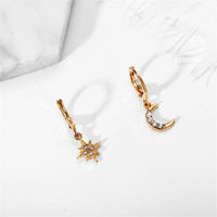 Cubic Zirconia & 18K Gold-Plated Moon & Star Drop Earrings