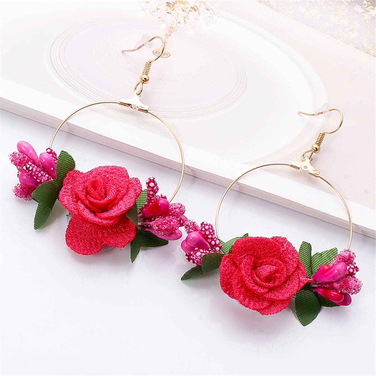 Red Lace & 18K Gold-Plated Rose Drop Earrings