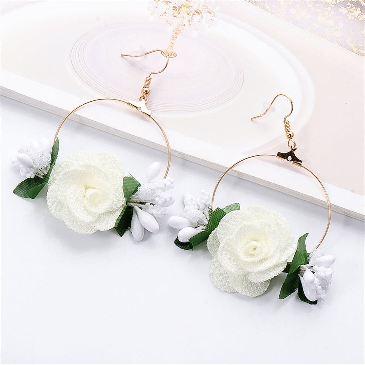 White Lace & Resin 18K Gold-Plated Rose Drop Earrings