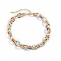 Blue Enamel & 18k Gold-Plated Cable Chain Choker Necklace