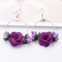 Purple Lace & Goldtone Rose Drop Earrings