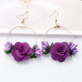 Purple Lace & Goldtone Rose Drop Earrings