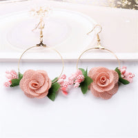 Pink Lace & Goldtone Rose Drop Earrings