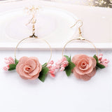 Pink Lace & Goldtone Rose Drop Earrings