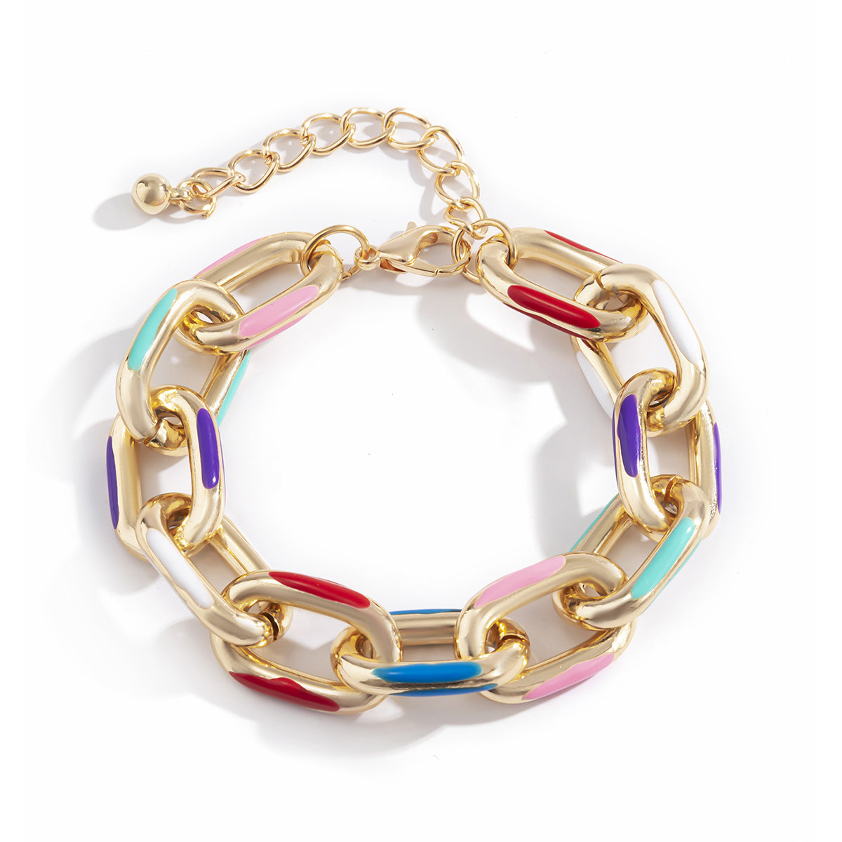 Multicolor Enamel and 18K Gold-Plated Cable Chain Bracelet, gold bracelet for women, vintage-inspired design, styled look