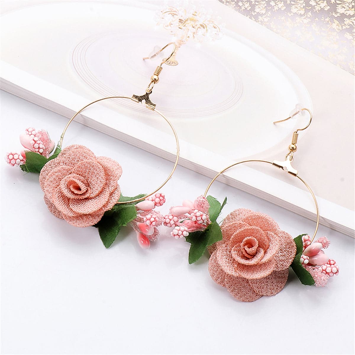 Pink Lace & Resin 18K Gold-Plated Rose Drop Earrings