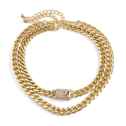 Cubic Zirconia and 18K Gold-Plated Lock Necklace Set, jewelry gift sets for women, vintage-inspired design, front view