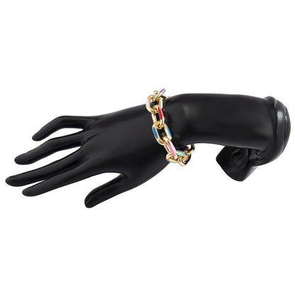Multicolor Enamel & 18K Gold-Plated Cable Chain Bracelet