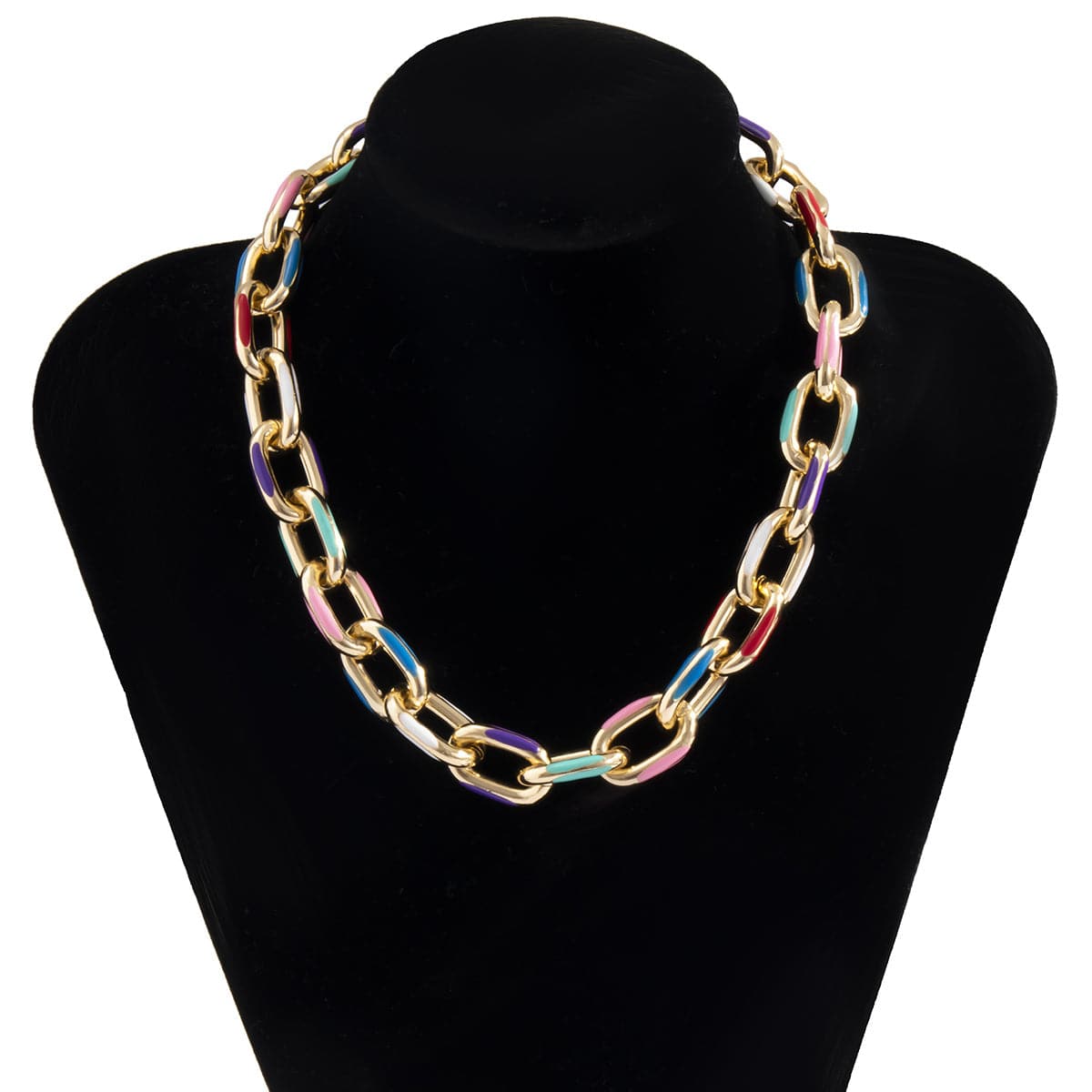 Blue Enamel & 18K Gold-Plated Cable Chain Choker Necklace