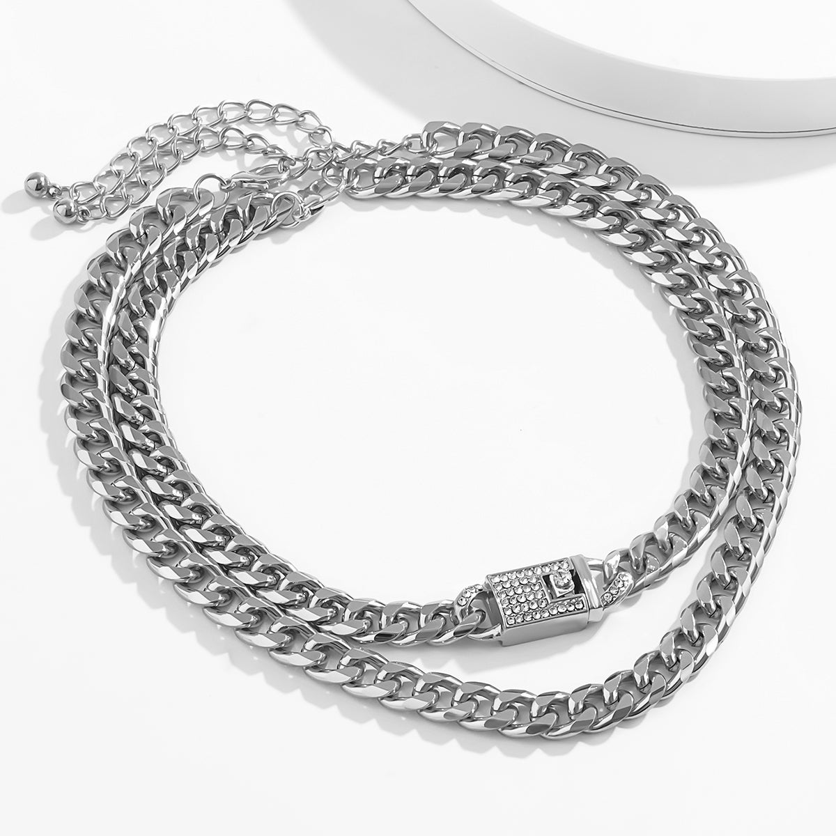 Cubic Zirconia and Silver-Plated Figaro Lock Chain Necklace Set, jewelry gift sets for women, side view