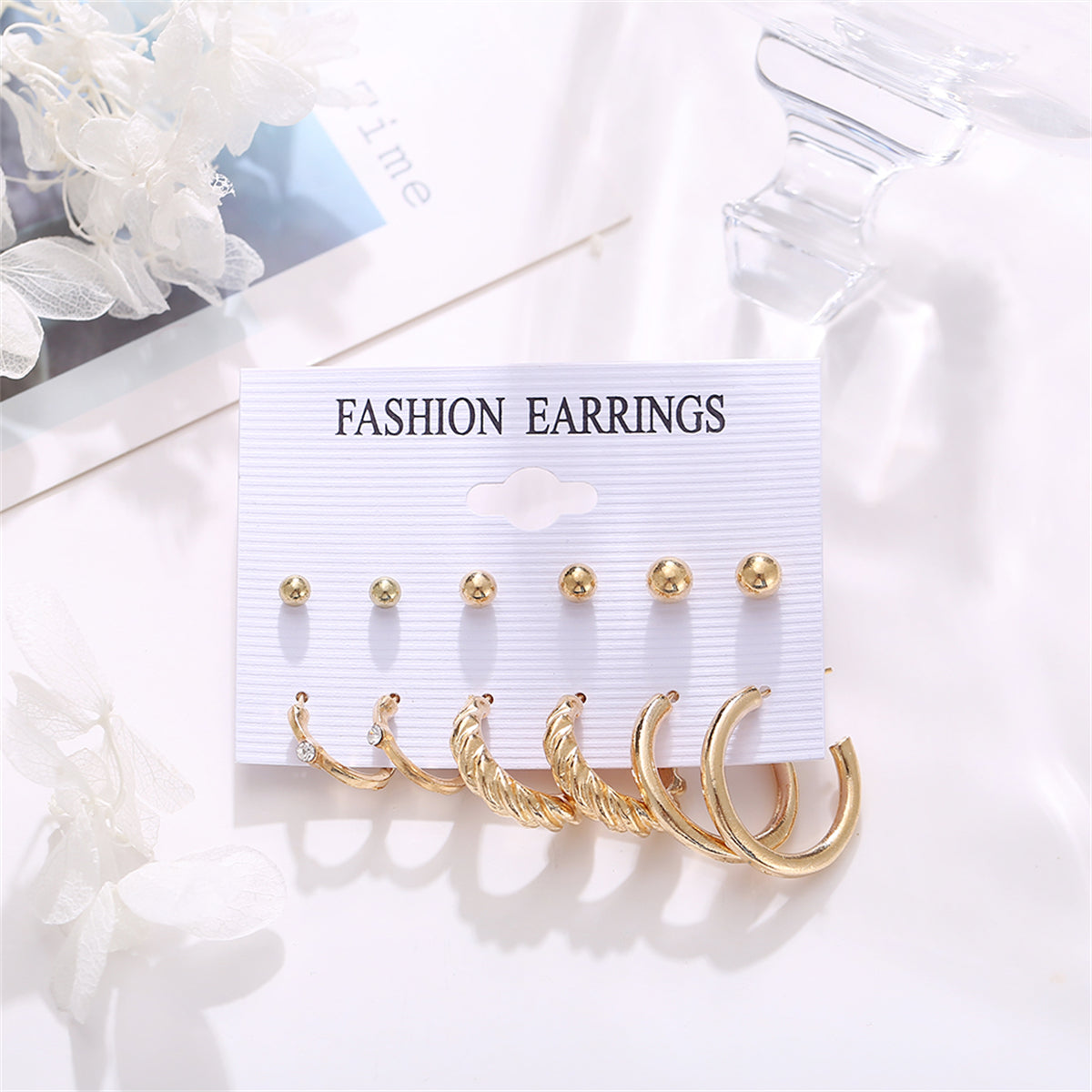 Cubic Zirconia and 18K Gold-Plated Twist Earrings Set, gold stud earrings for women, elegant gift for her, side view