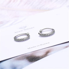 Cubic Zirconia & Silver-Plated Hoop Stud Ear Cuffs