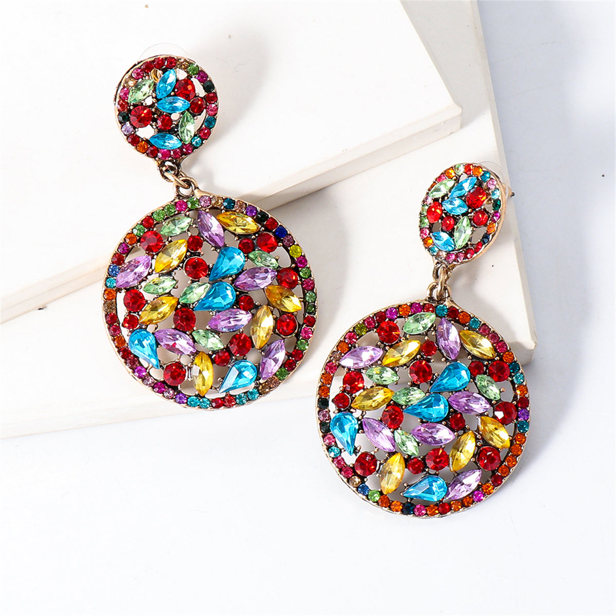Colored Cubic Zirconia & 18K Gold-Plated Drop Earrings