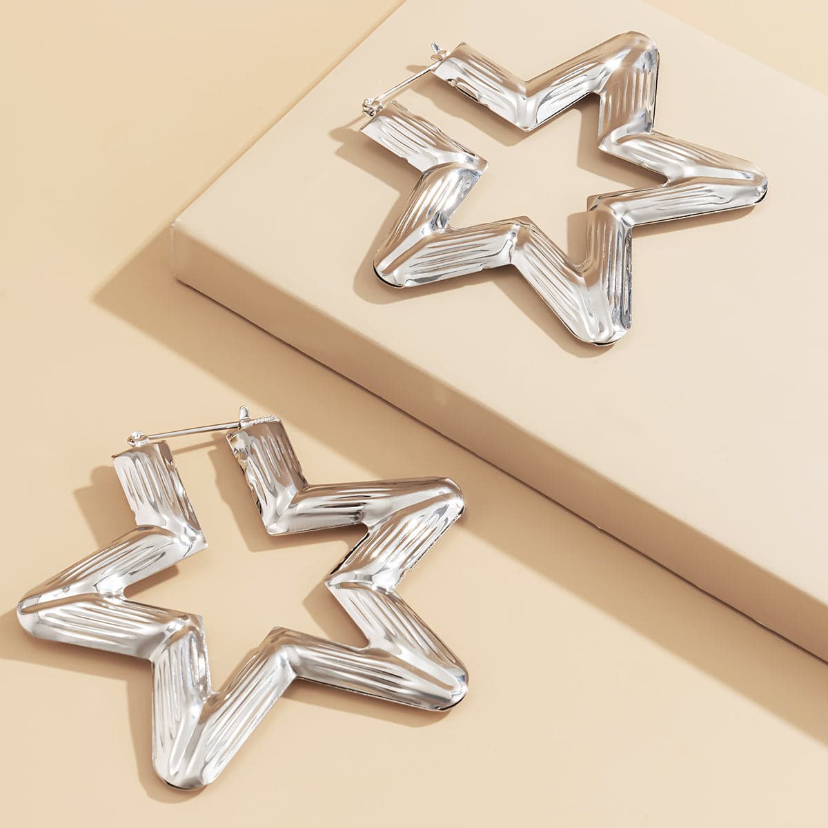 Silver-Plated Star Hoop Earring