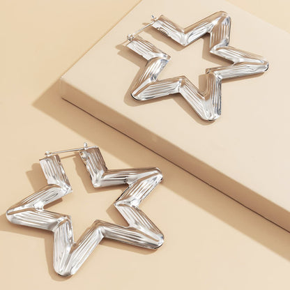 Silver-Plated Star Hoop Earring