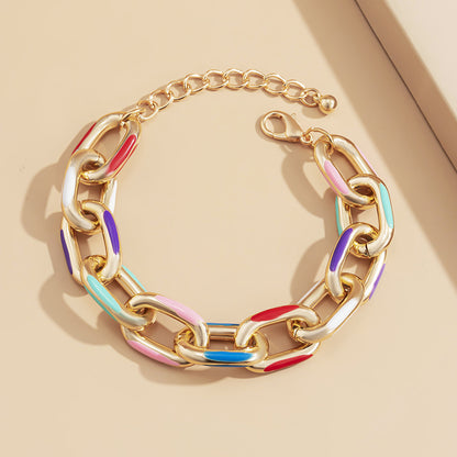 Multicolor Enamel & 18K Gold-Plated Cable Chain Bracelet
