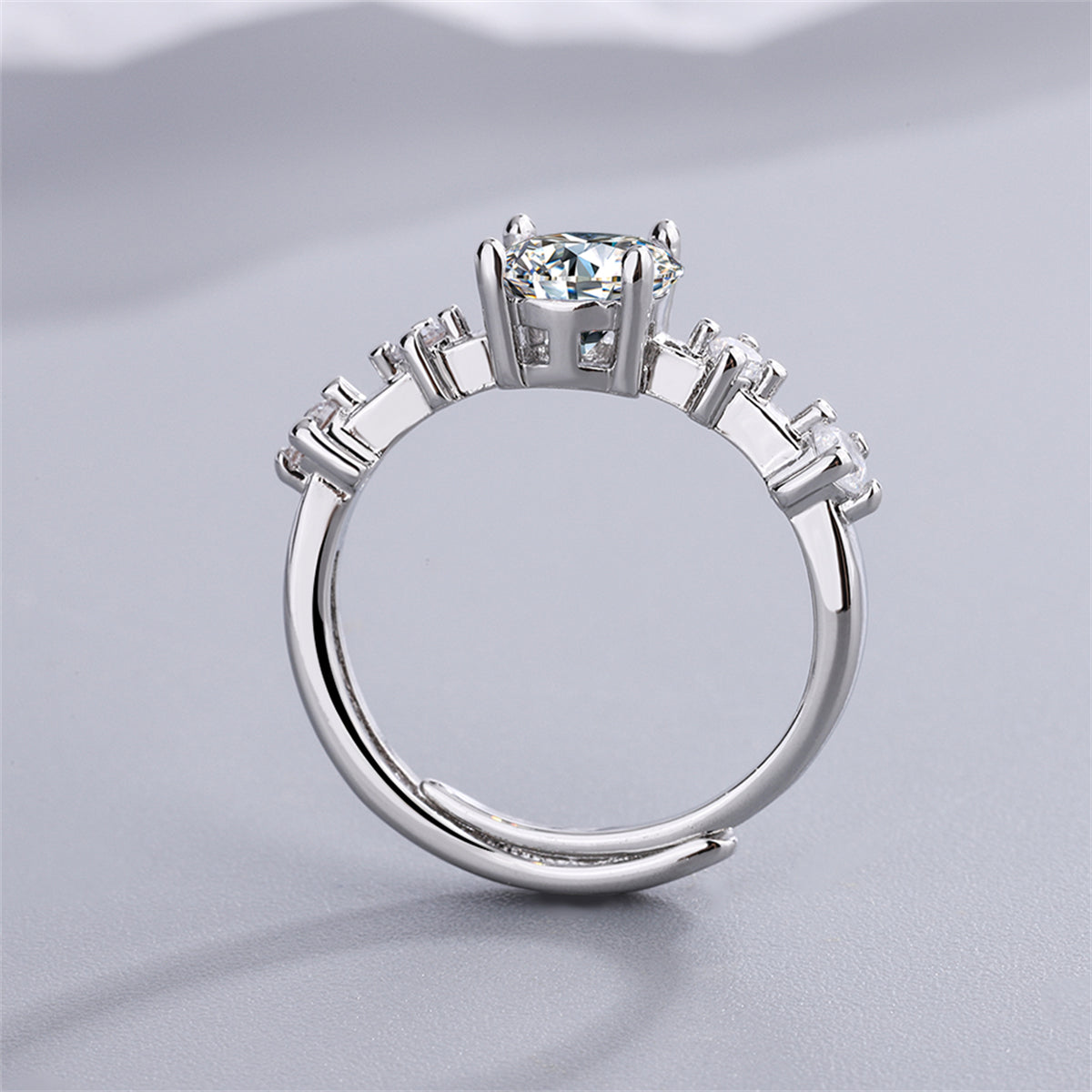 Cubic Zirconia and Silver-Plated Five-Stone Adjustable Cocktail Ring, silver statement rings for women, side view
