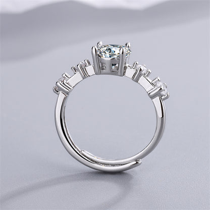 Cubic Zirconia and Silver-Plated Five-Stone Adjustable Cocktail Ring, silver statement rings for women, side view