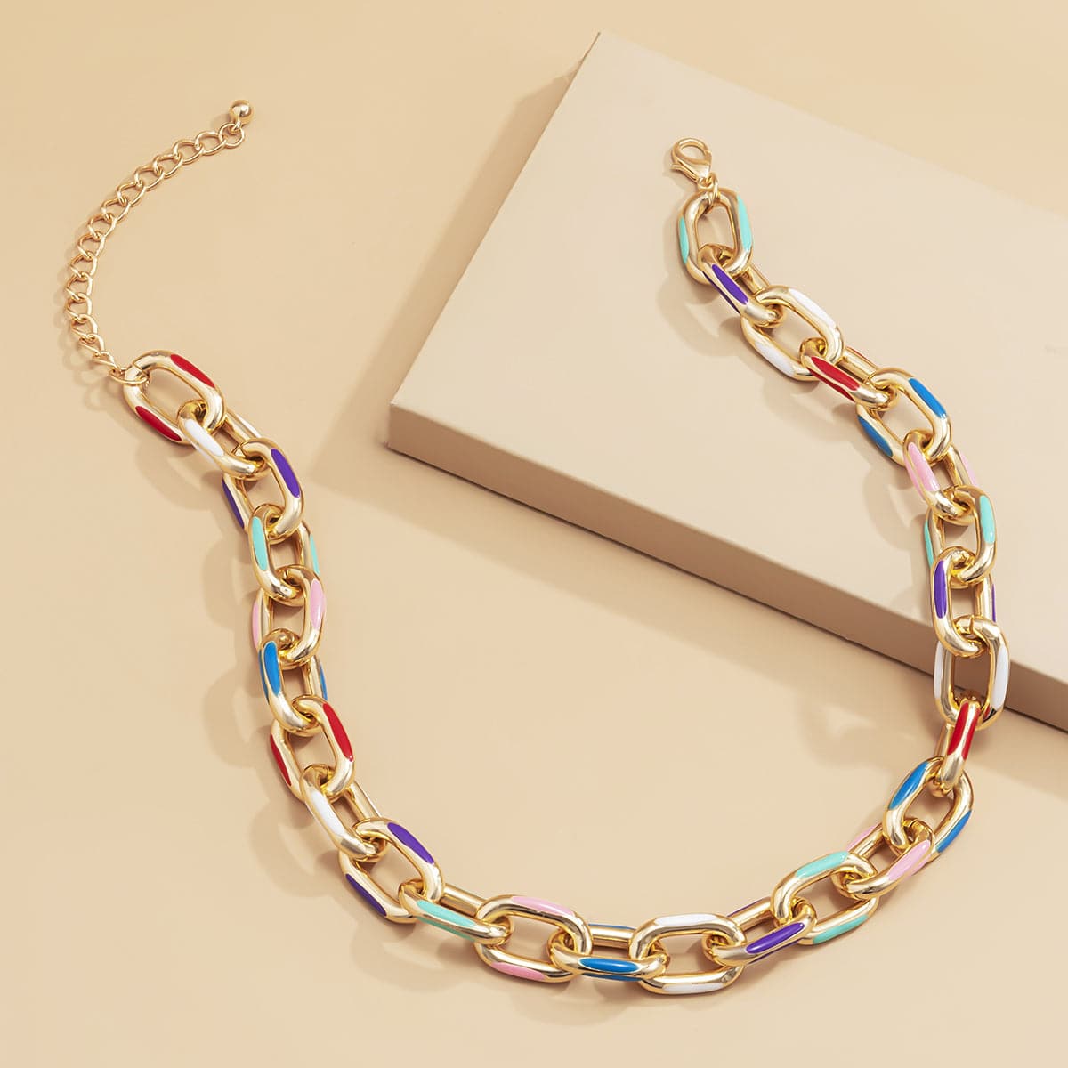 Blue Enamel & 18K Gold-Plated Cable Chain Choker Necklace
