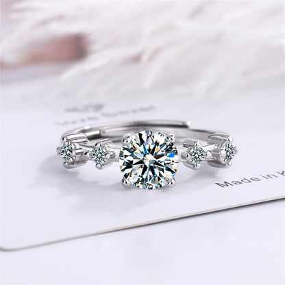 Cubic Zirconia and Silver-Plated Five-Stone Adjustable Cocktail Ring, silver statement rings for women, front view