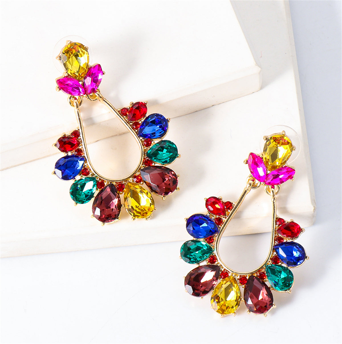 Colored Crystal & 18K Gold-Plated Drop Earrings