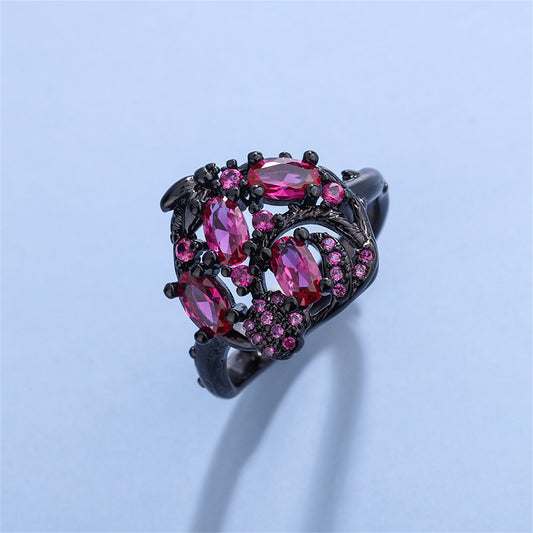 Violet Crystal and Violet Cubic Zirconia Cluster Adjustable Ring, statement rings for women, elegant gift for her, front view