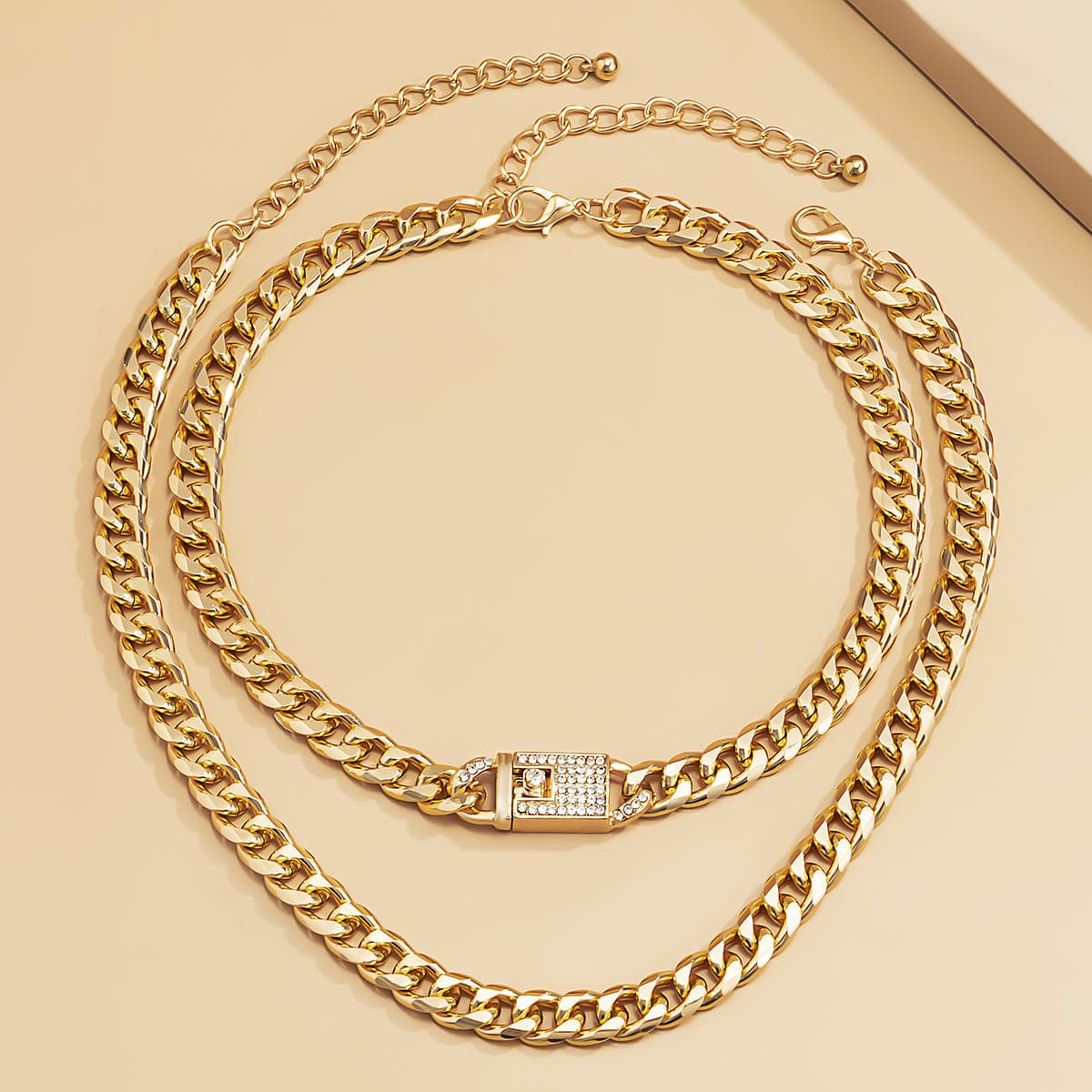 Cubic Zirconia & 18K Gold-Plated Lock Necklace Set