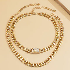 Cubic Zirconia & 18K Gold-Plated Lock Necklace Set