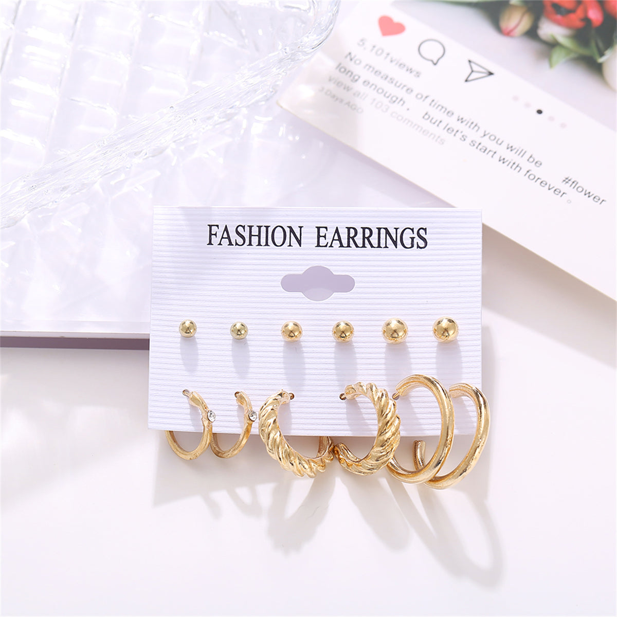 Cubic Zirconia & 18K Gold-Plated Twist Earrings Set