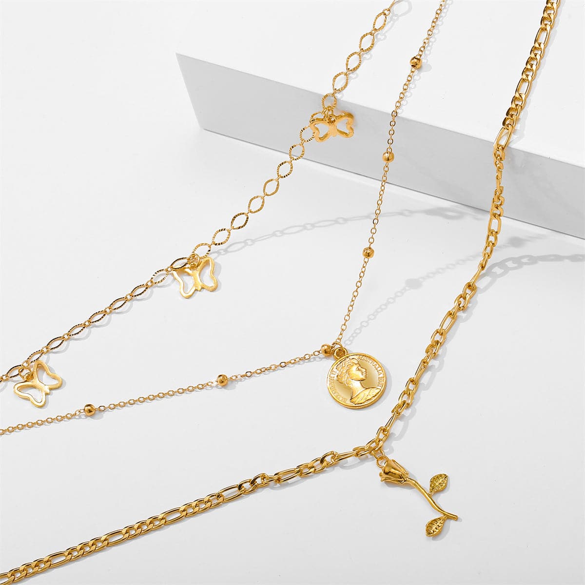 18K Gold-Plated Station Butterfly Pendant Layered Necklace, gold pendant necklace for women, lifestyle look