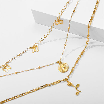 18K Gold-Plated Station Butterfly Pendant Layered Necklace, gold pendant necklace for women, lifestyle look