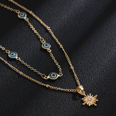 Cubic Zirconia & Acrylic 18K Gold-Plated Eye Layered Necklace