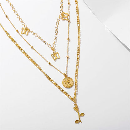 18K Gold-Plated Station Butterfly Pendant Layered Necklace, gold pendant necklace for women, styled look