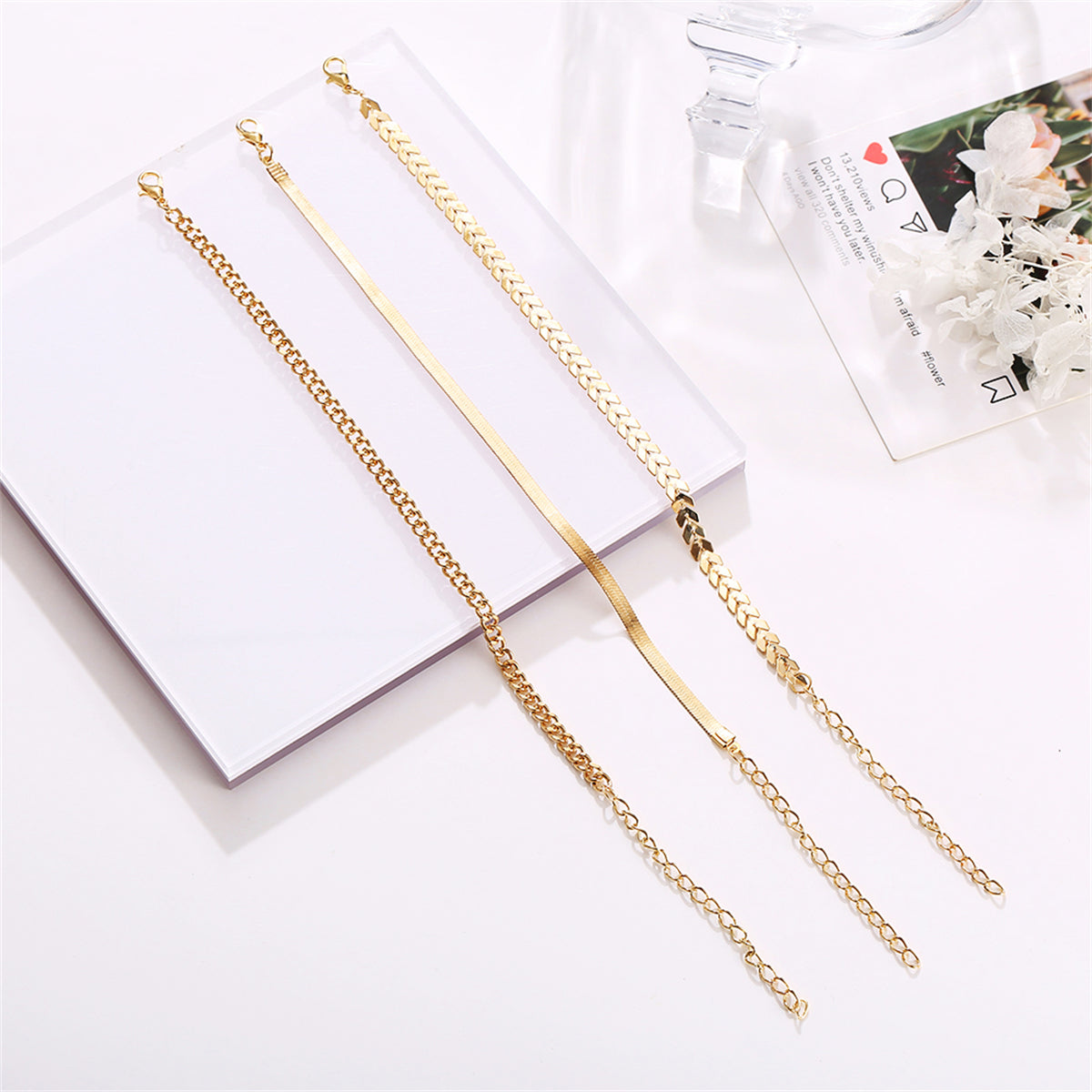 18K Gold-Plated Chain Trio Anklet Set, jewelry gift sets for women, vintage-inspired design, lifestyle look