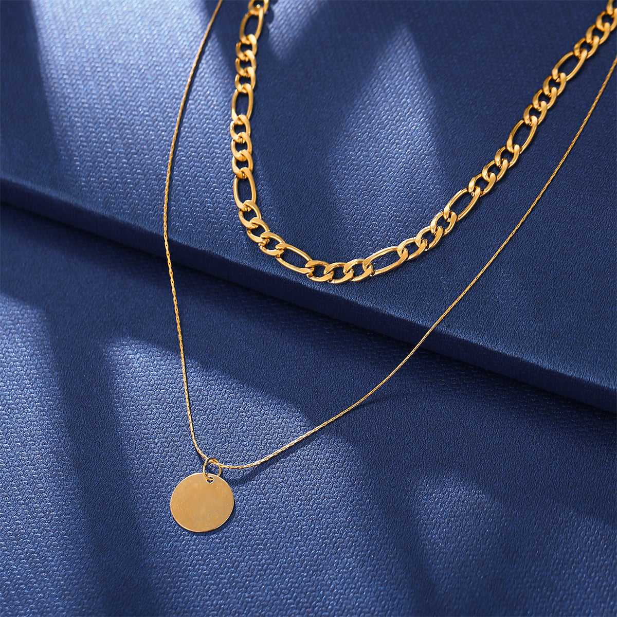 18K Gold-Plated Coin Layered Pendant Necklace, gold pendant necklace for women, dainty minimalist design, front view