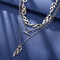 Silvertone Flames Layered Pendant Necklace
