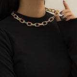 Blue Enamel & 18k Gold-Plated Cable Chain Choker Necklace