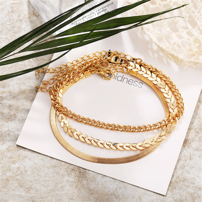 18K Gold-Plated Chain Trio Anklet Set, jewelry gift sets for women, vintage-inspired design, styled look