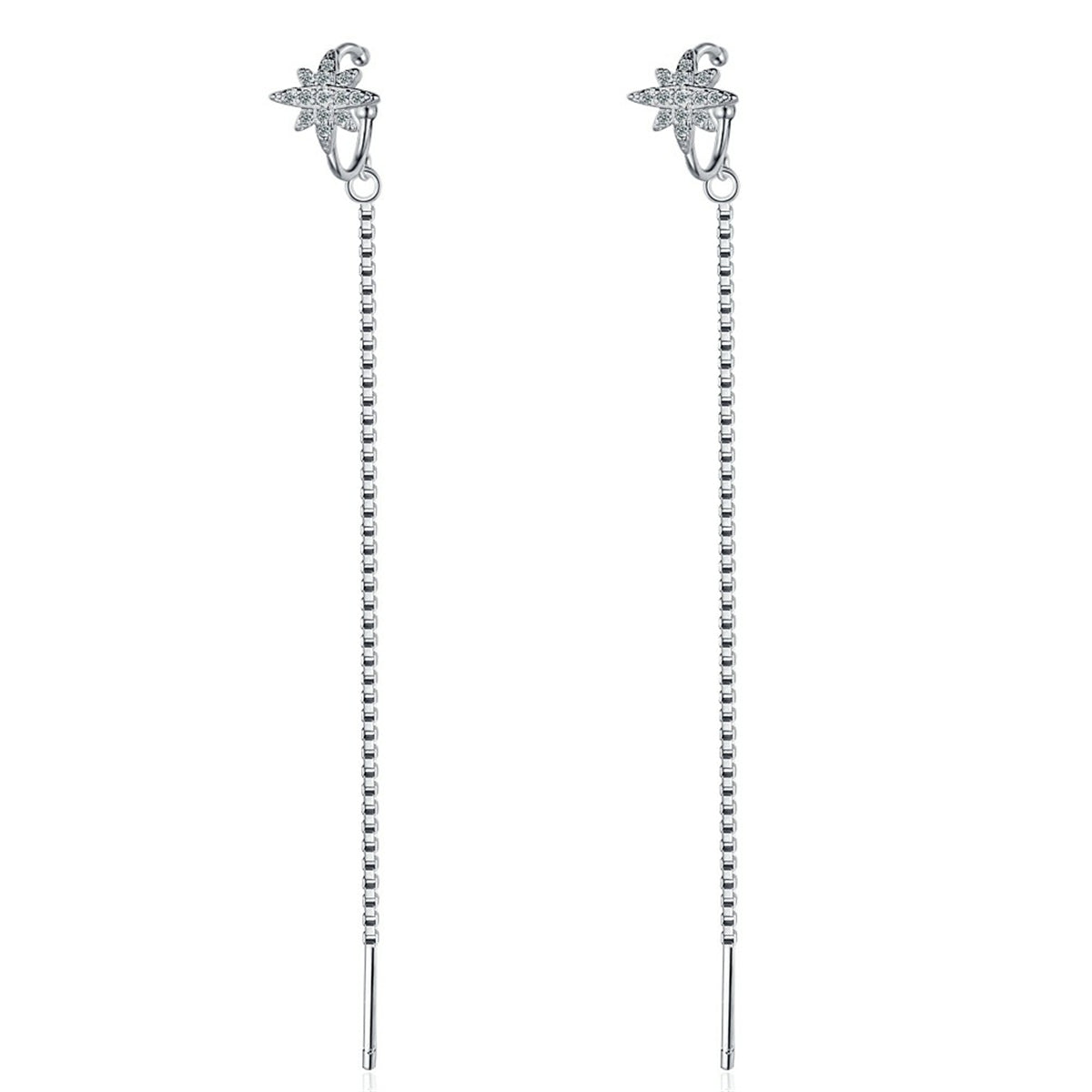 Cubic Zirconia and Silver-Plated Star Ear Cuff and Threader, silver drop earrings for women, styled look