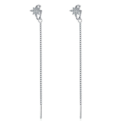 Cubic Zirconia and Silver-Plated Star Ear Cuff and Threader, silver drop earrings for women, styled look
